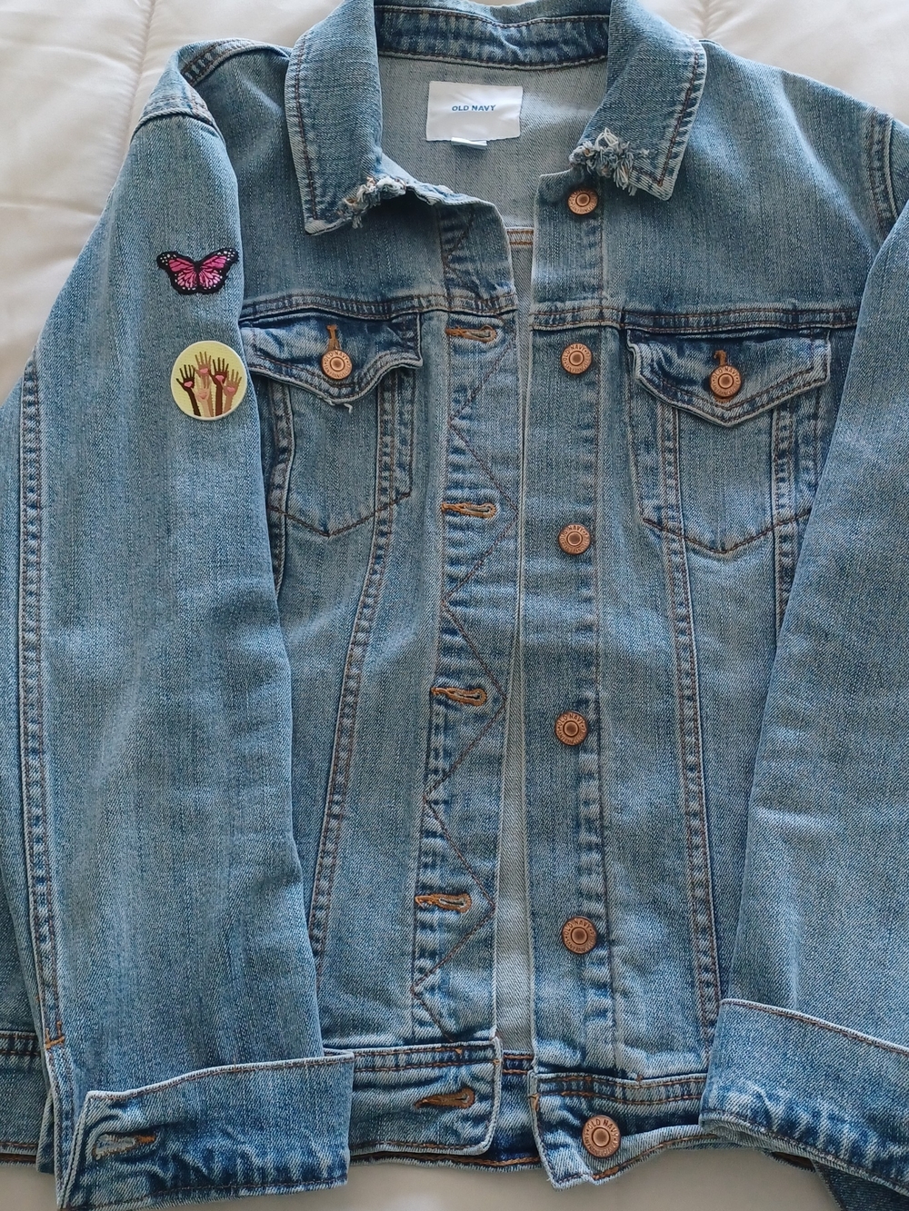 Old Navy Blue Denim Jacket with Patch Accents